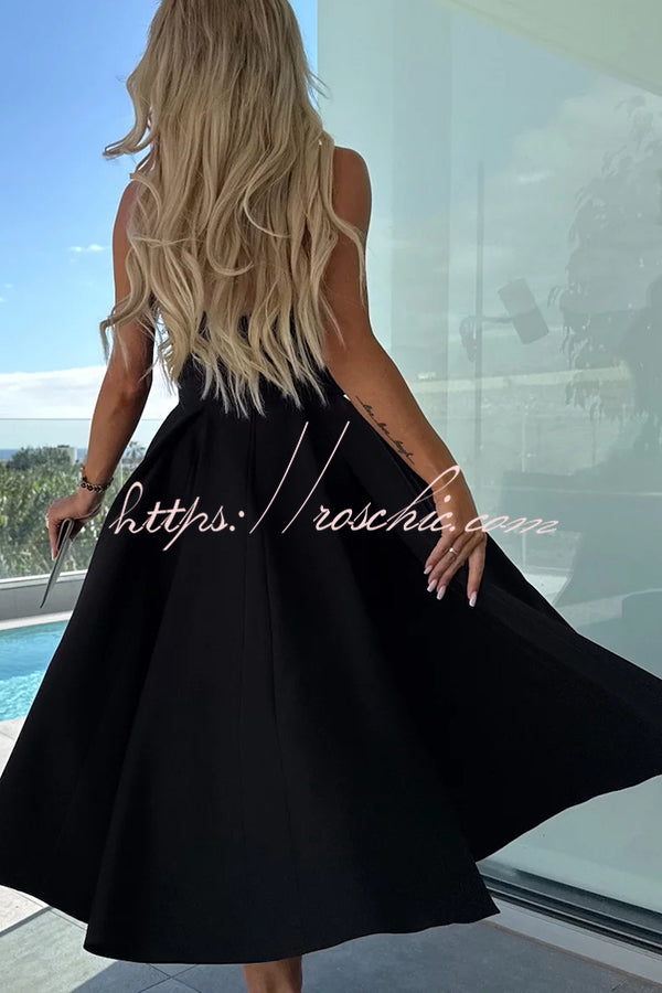 Sweet Cascade Color Off Shoulder Pocket Full Hem Midi Dress