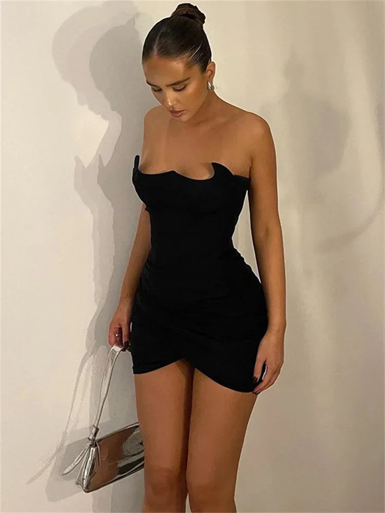 Black Mini Dress ’s Backless Slim Sleeveless High Waist Y2k Club Night Clothes Female Party Dress