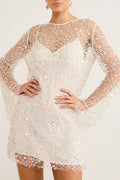Sparkle and Shine Sequins and Pearls Fabric Mini Dress With Separate Slip