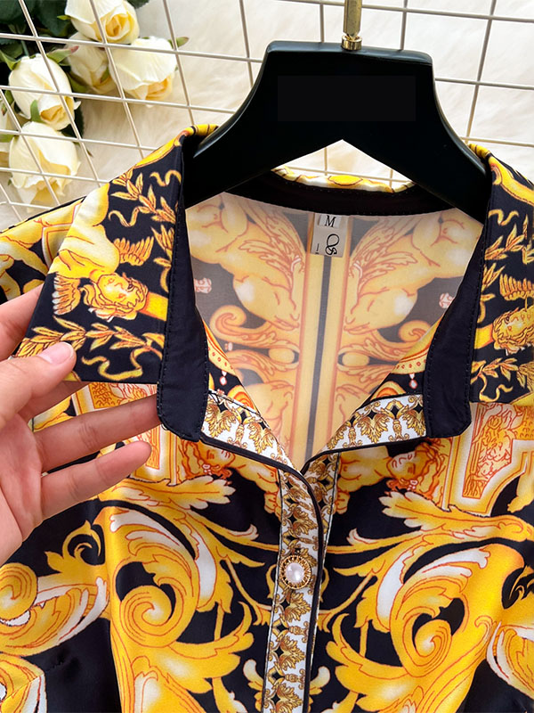 Sleeveless Belt Buckle Buttoned Contrast Color Printed Midi Dresses