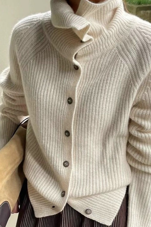 Retro Textured Rib Slim-fit Single-row Button Loose Knit Cardigan