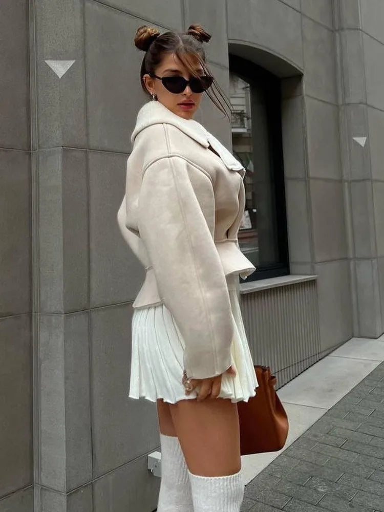 Turn-down Slim Coats for Autumn Winter Long Sleeve Jackets Woman Street Short Cardigan Femme