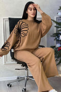 Round Neck Knit Sweater With Pants Two Piece Pants Set