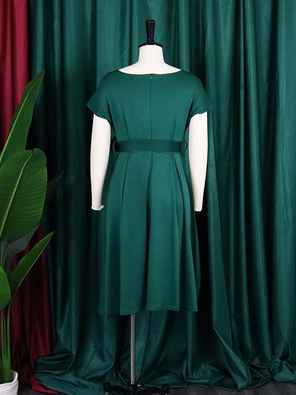 Bowknot Lace-up Color V-neck Midi Dresses