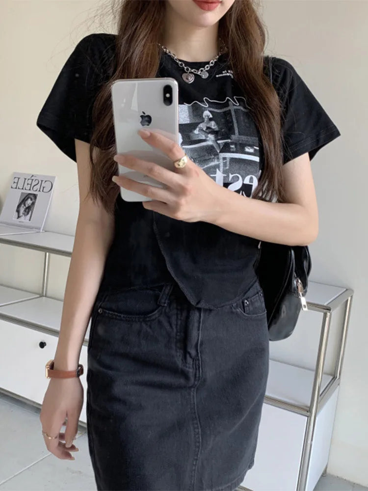 Woman T-shirts Summer Short Sleeve T Shirt Graphic Tee Tops Korean Style Tshirt Femme Y2k Clothes