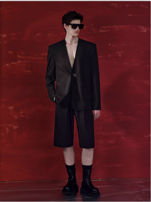 Sophisticated One-metallic Button Blazer & Pants & Shorts Set