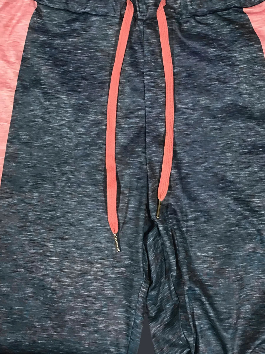Drawstring Color Lump Pants Set Mixed Print Round Neck Long Sleeve Tracksuits Two Pieces Outfits