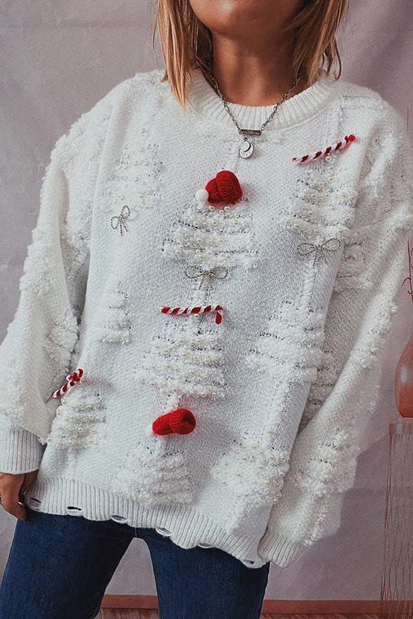 Handmade Pearl Christmas Theme Sweater Three-dimensional Decorative Sweater