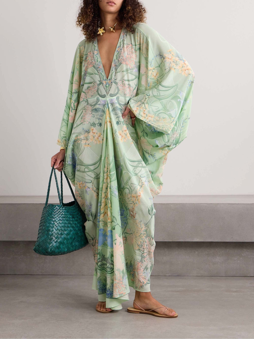 Unique Print V Neck Oversized Midi Dress