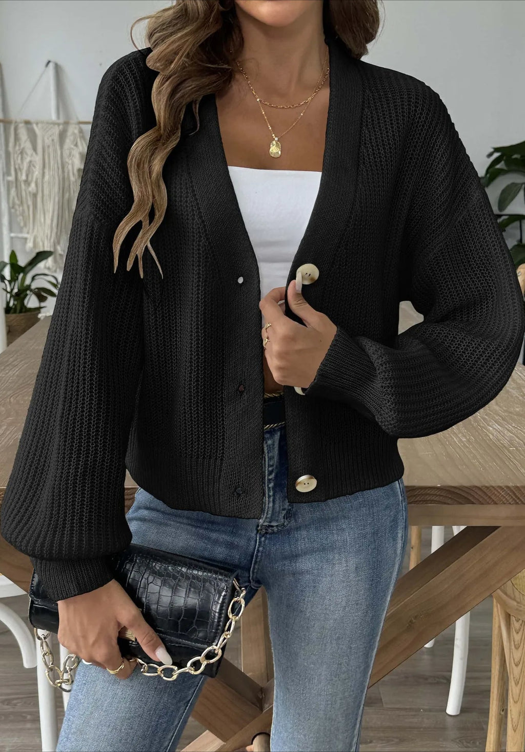 Short Knit Long Sleeve Cardigans