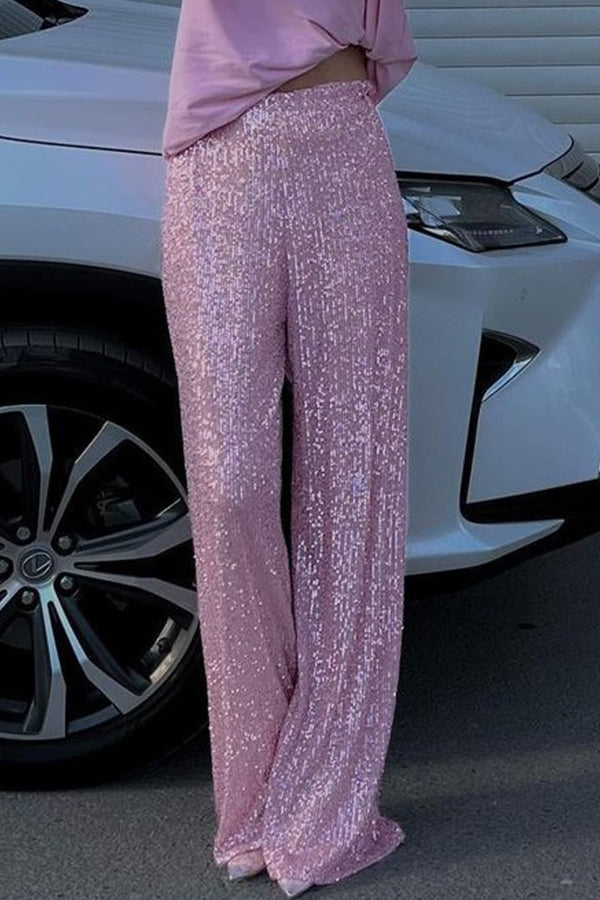 Color Sequined Fashionable Straight Pants