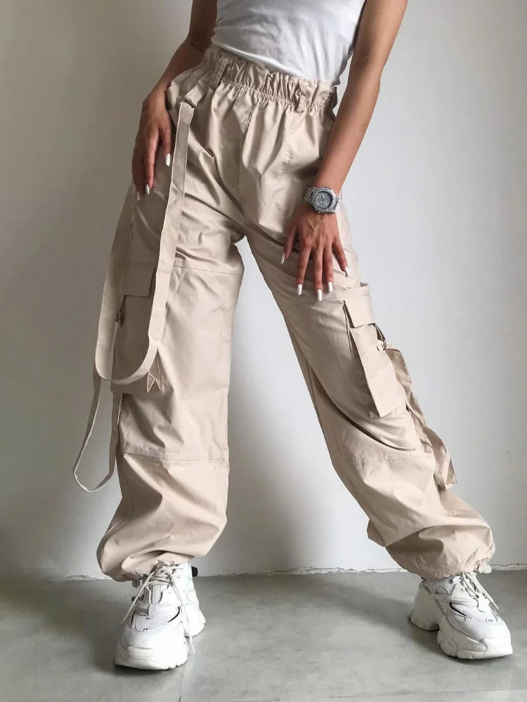 High Waist Cargo Pants Pocket Loose Pink Baggy Sweatwear Female Autumn Winter Sweatpants Woman