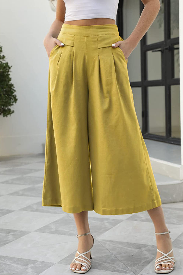 Skirts, Cotton-feel, Elastic Waist, Wide-leg, Nine-point Trousers, Pocket Workwear, Pants, Loose
