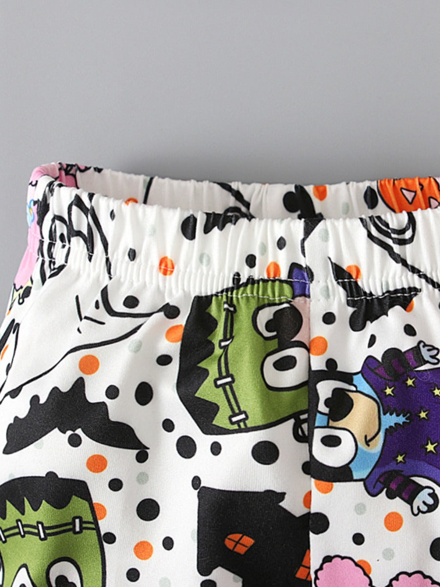 Cotton Girl Cartoon Letter Print Flared Pants Set Ar7090