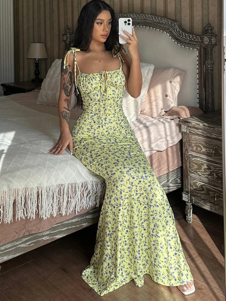 Dress Summer Off Shoulder Lace Up Deep V Neck Dresses Holiday Beach Long Dress Woman