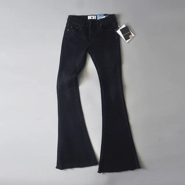 Retro Low Waist Blue Jeans for Bodycon Flared Pants Basic Slim Fit Summer Street Jeans Woman