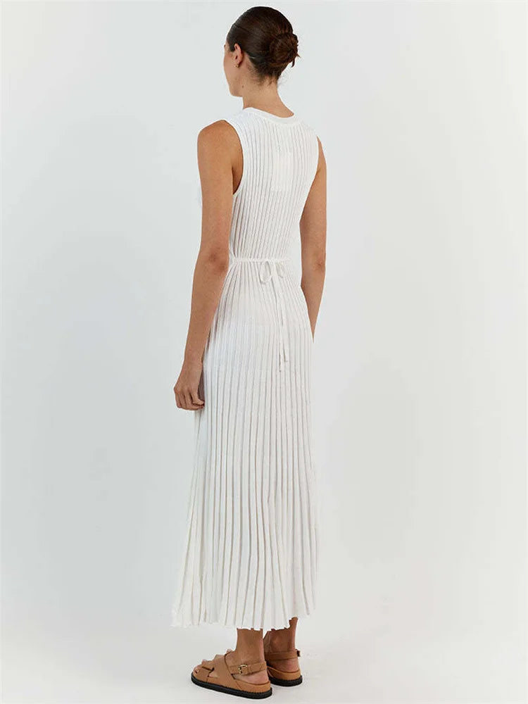 Knitwear White Long Dress for Sleeveless High Waist Slim Strapless Loose Dress Basic Maxi Dress