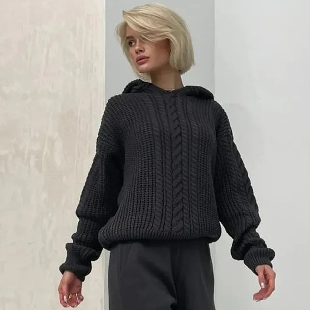Knitted Hoodies Sweater Loose Long Sleeve Autumn Pullover Woman Street Baggy Coat Female Winter Clothes