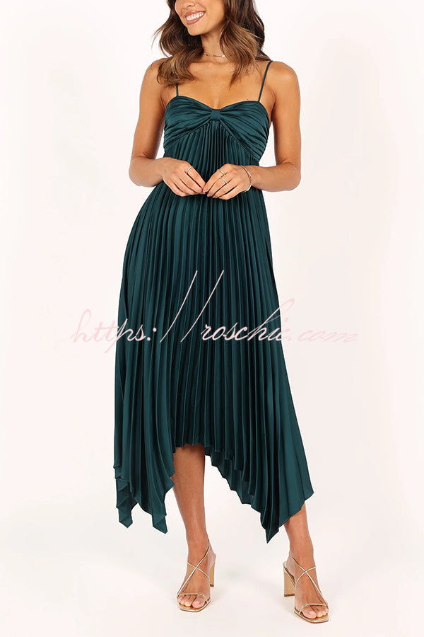 Color Suspender Pleated Irregular Midi Dress