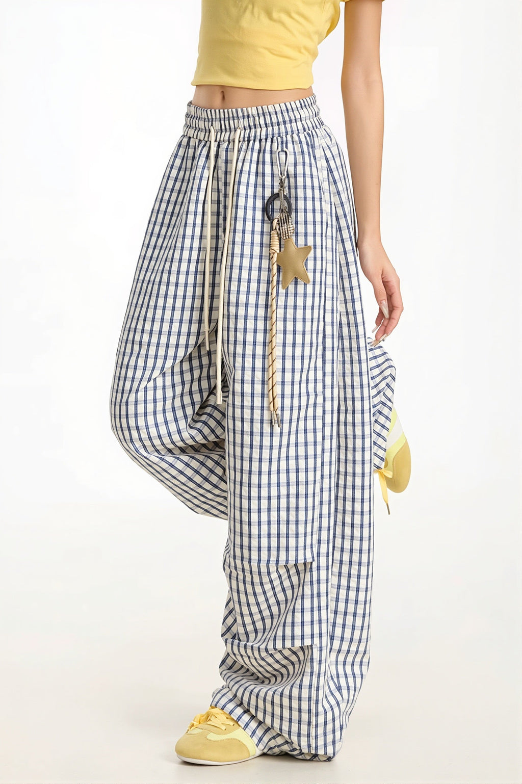 Blue Plaid Curved Pants