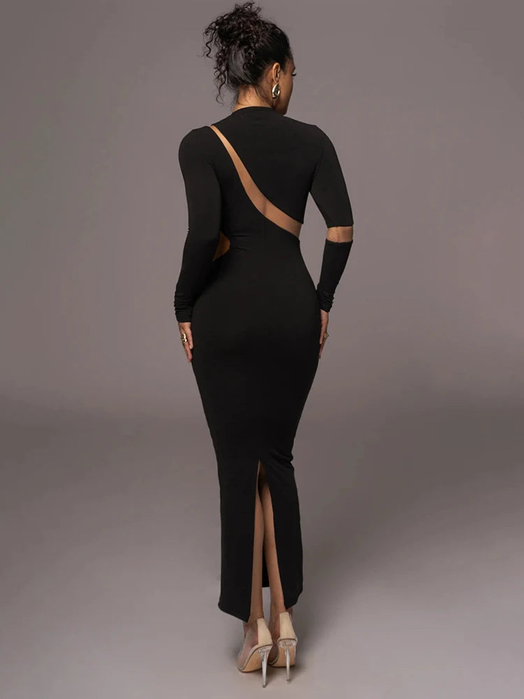 -’s Split Long Sleeve Midi Dress, Hollow Out, Split, Irregular, Irregular, Party, Club, Evening