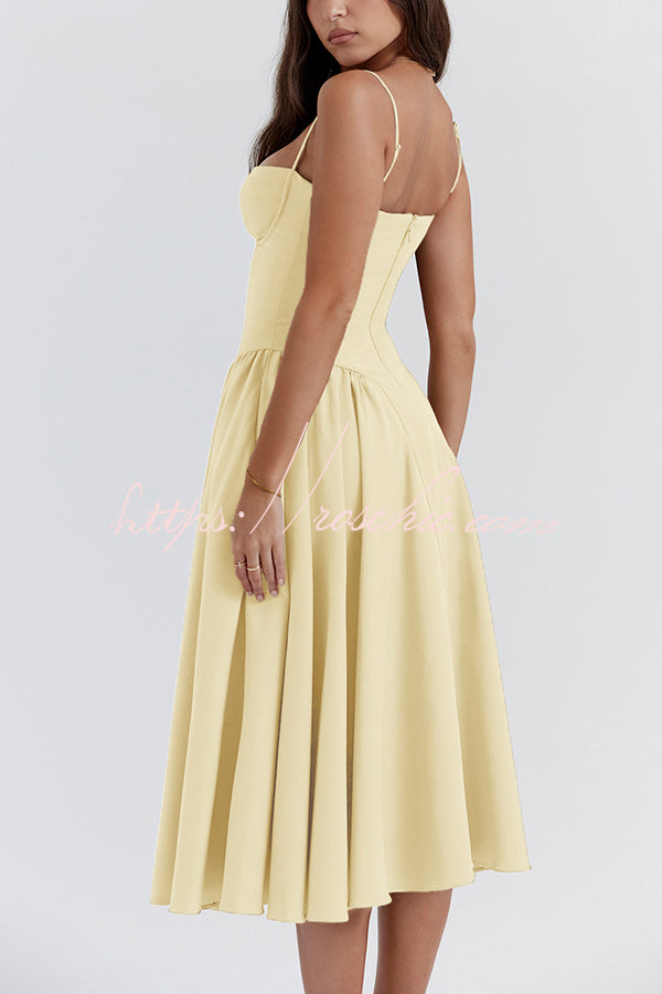 Color Slim Fit Suspender Pocket Midi Dress