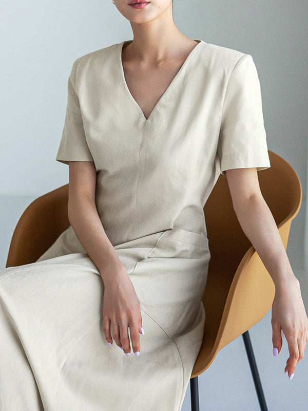 Simple Color Pleated Midi Dress