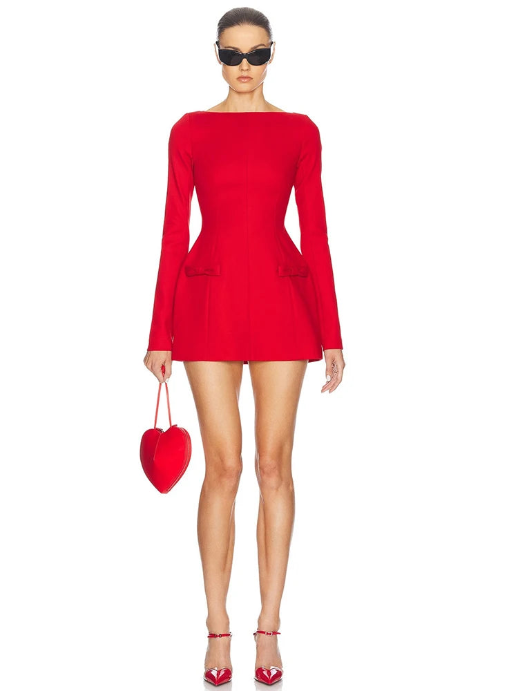 Double Bow Long Sleeve Mini Dress for Autumn Winter New High Waist Bodycon Club Party Dress