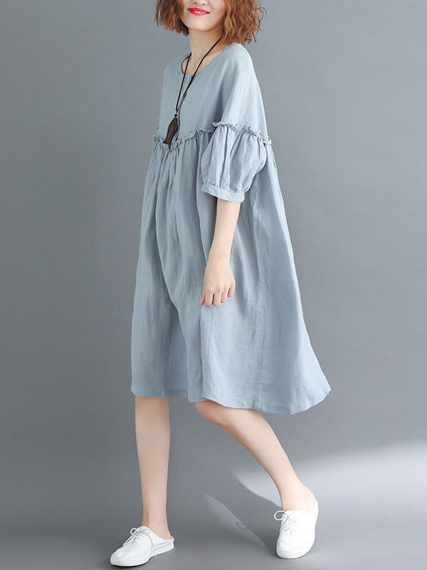 Artistic Retro Loose Falbala Color Pleated Midi Dress