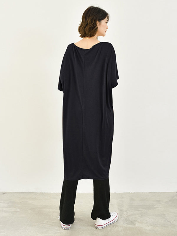 Batwing Half Sleeves Color Round-neck Midi Dresses
