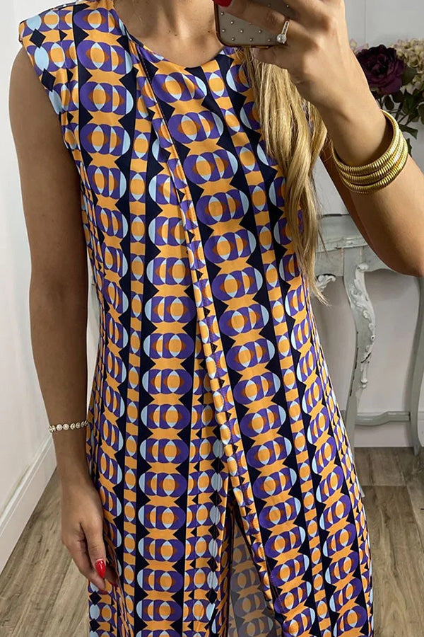 Retro Print Split Top Two-piece Set