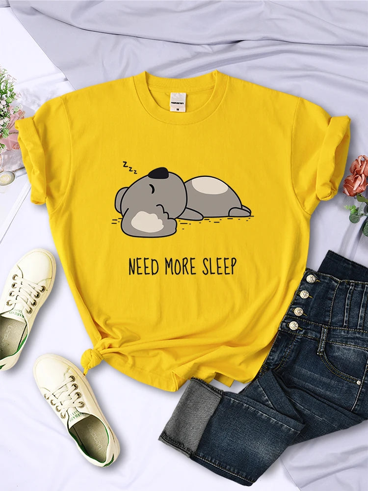 Need More Sleep Cartoons Bear T-shirt Street All-math Tops Hip Hop Clothing Personality Female Short Sleeve