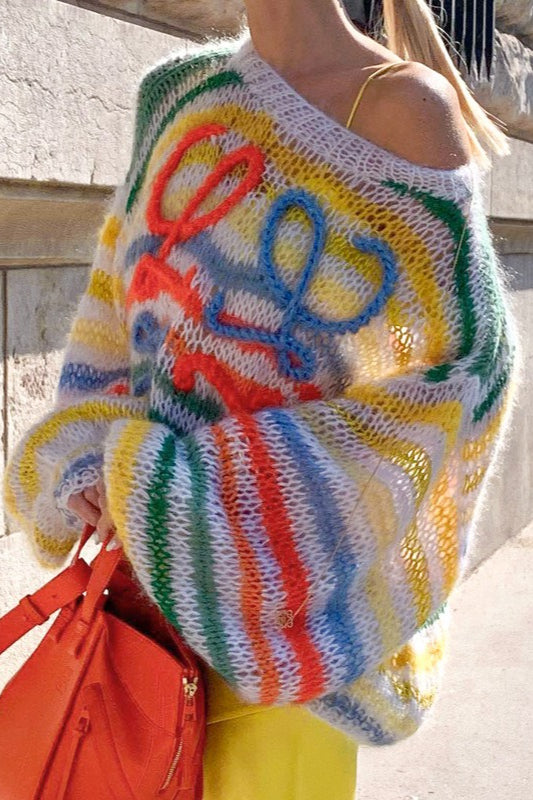 Color Block Stripe Loose Knit Sweater