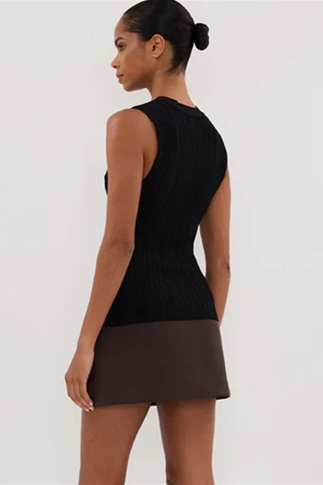 Ribbed Sleeveless Cardigan