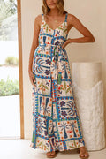 Unique Beach Vacation Print V-neck Suspenders Wide-leg Jumpsuit