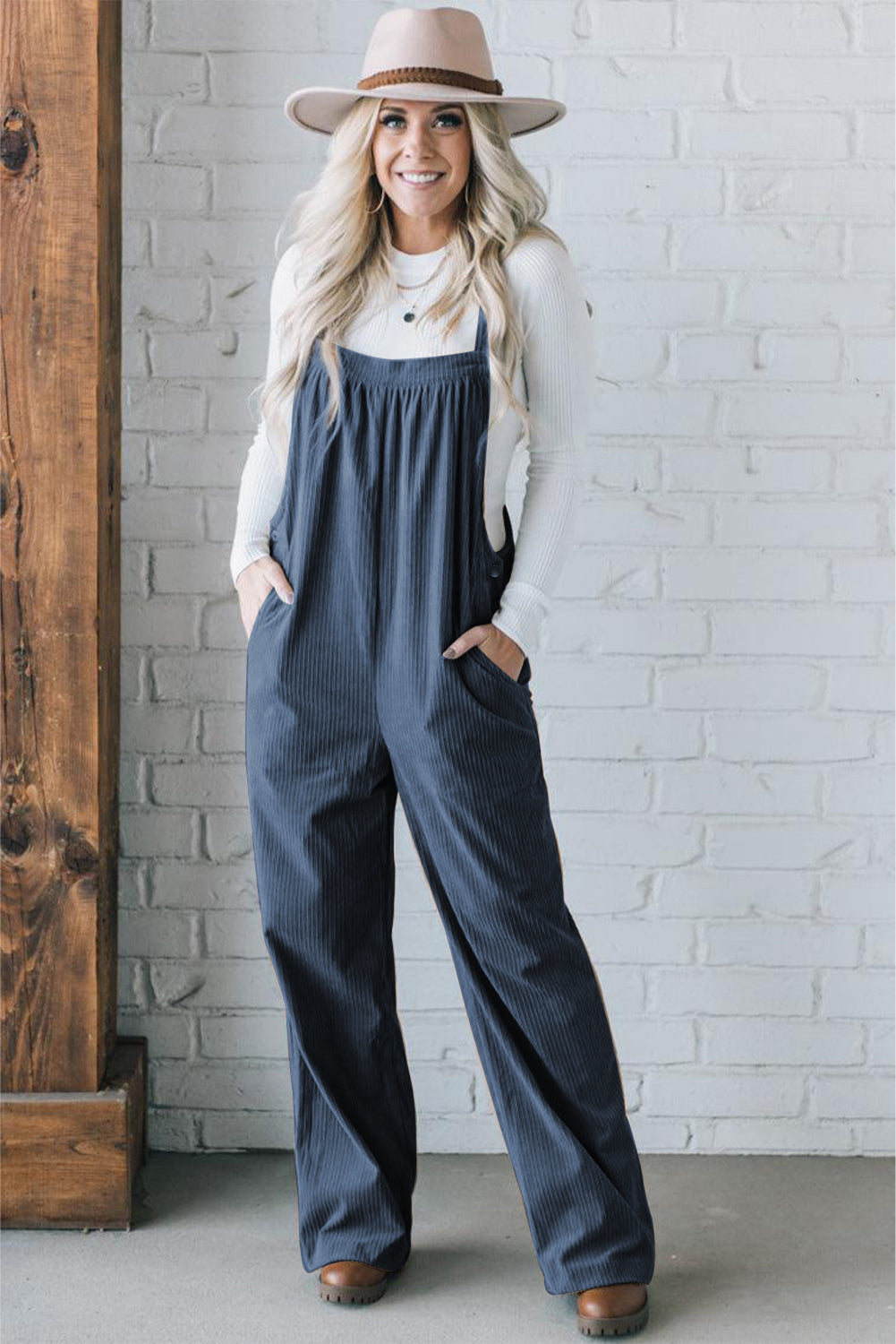 Color Pocketed Corduroy Overall