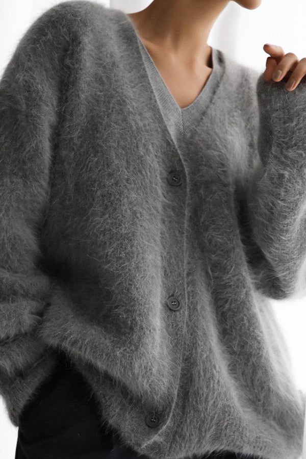 Faux Fur Blend V-neck Cardigan