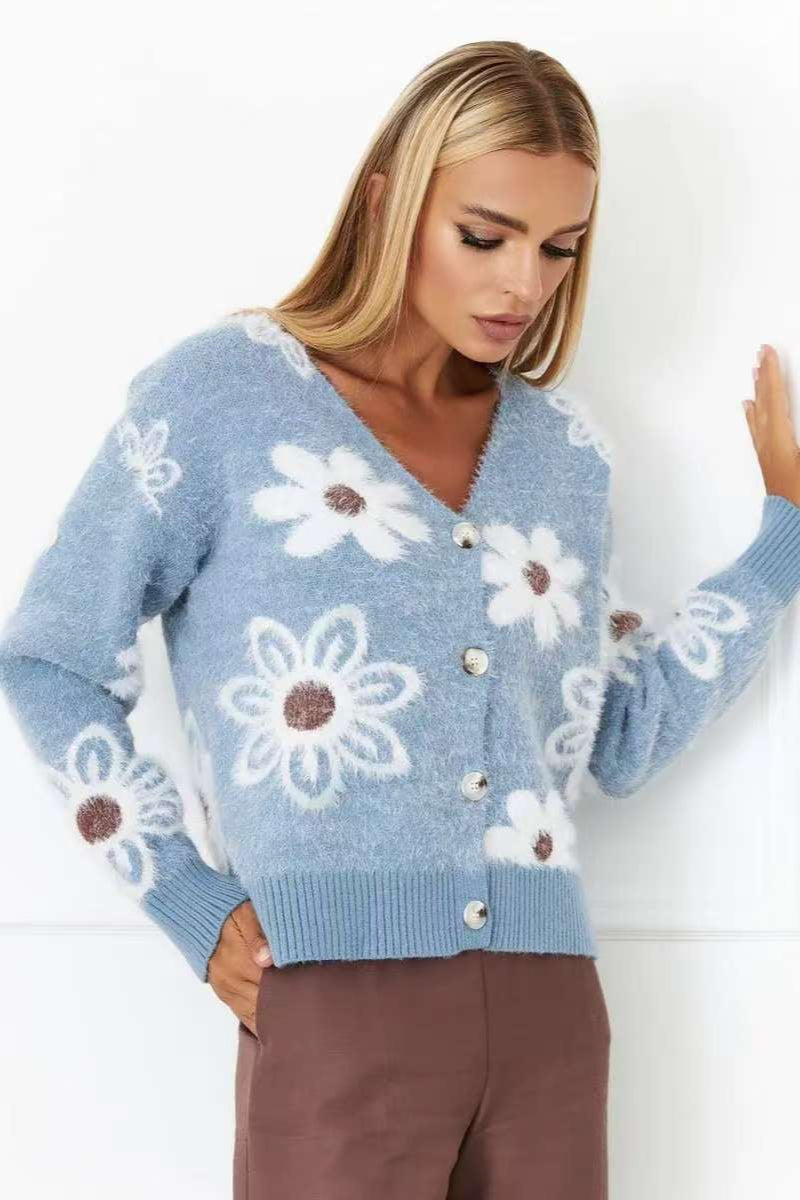 V-neck Knit Long Sleeves Cardigan