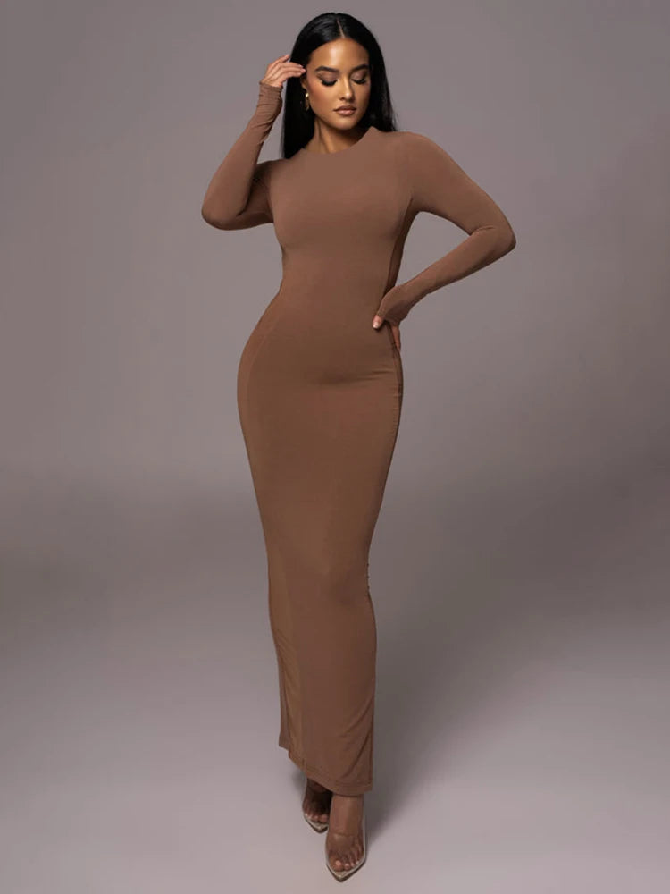 Autumn/winter Long Sleeve Hollow Out Split Dress for Bodycon Elastic Tight Maxi Dress Female Party Club Vestidos