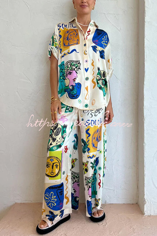 Meralda Unique Print Elastic Waist Pocketed Wide Leg Pants
