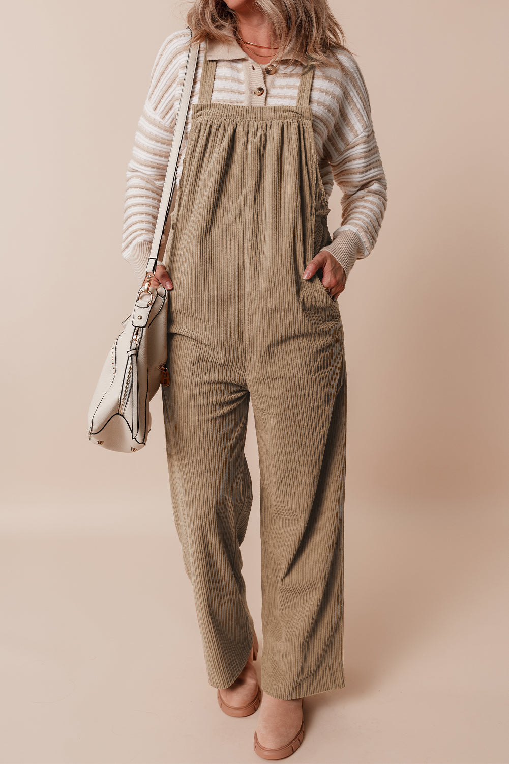 Color Pocketed Corduroy Overall