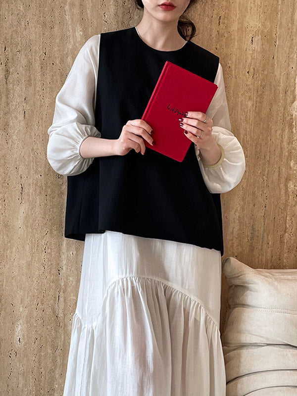 High Waisted Long Sleeves Elasticity Pleated Color Split-joint Zipper V-neck Midi Dresses