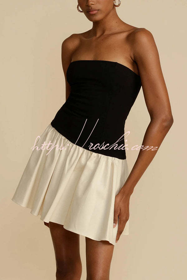 And Sweet Off Shoulder Patchwork Stretch Mini Dress