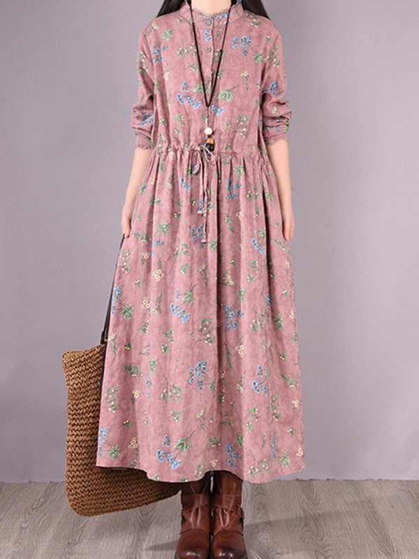 Printed Ramie Cotton Loose Midi Dress
