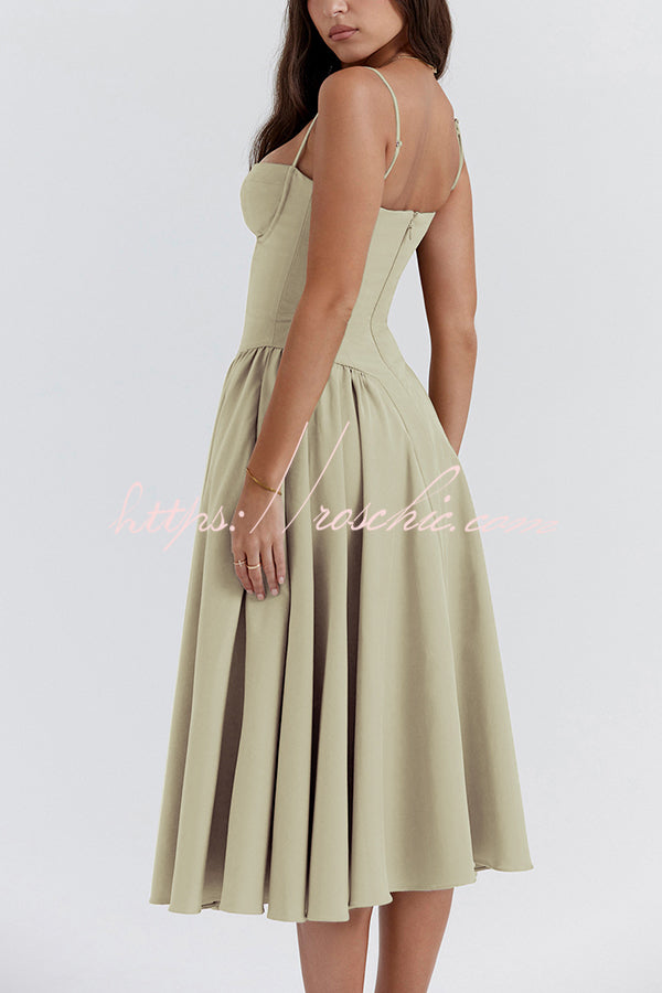 Color Slim Fit Suspender Pocket Midi Dress
