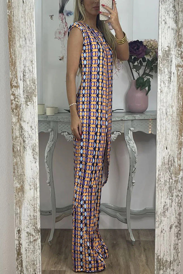 Retro Print Split Top Two-piece Set