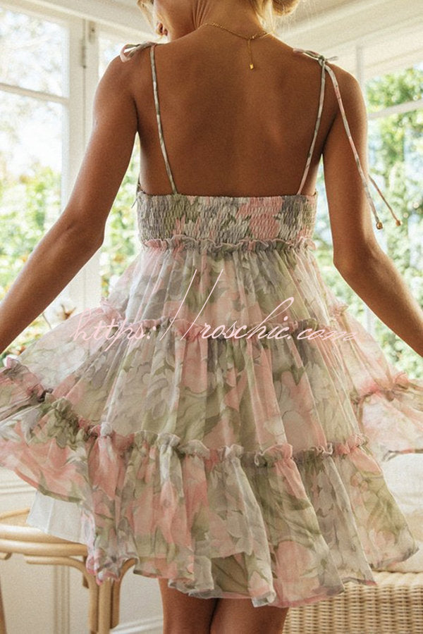 Capri Kisses Tiered Ruffle Smocked Back Slip Mini Dress