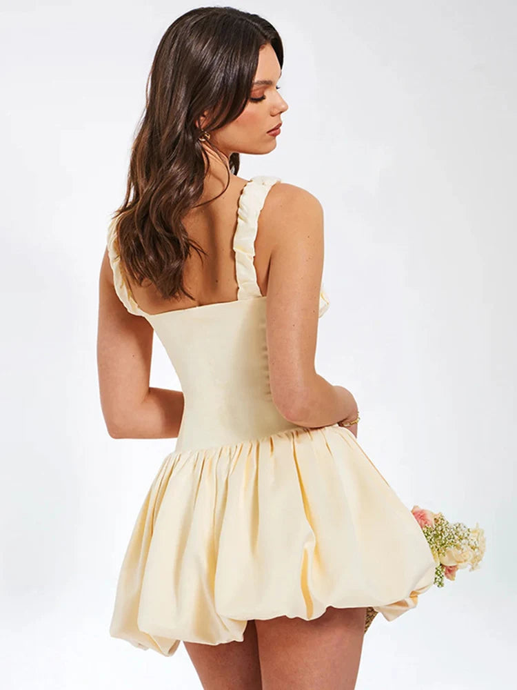 New Suspender Short Dress for Folds Patchwork Sleeveless Princess Birthday Party Ball Gown Mini Dress