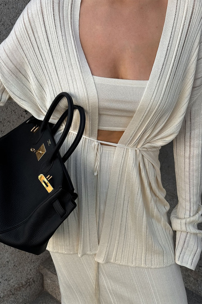 Ribbed Knit Cardigan and Cami Dress Three Piece Set