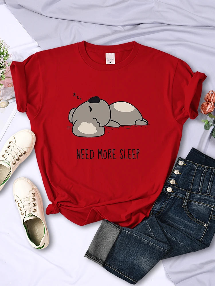 Need More Sleep Cartoons Bear T-shirt Street All-math Tops Hip Hop Clothing Personality Female Short Sleeve